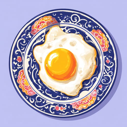 Close-up detail shot of a Fried Egg showing texture, vibrant colors, and appetizing presentation