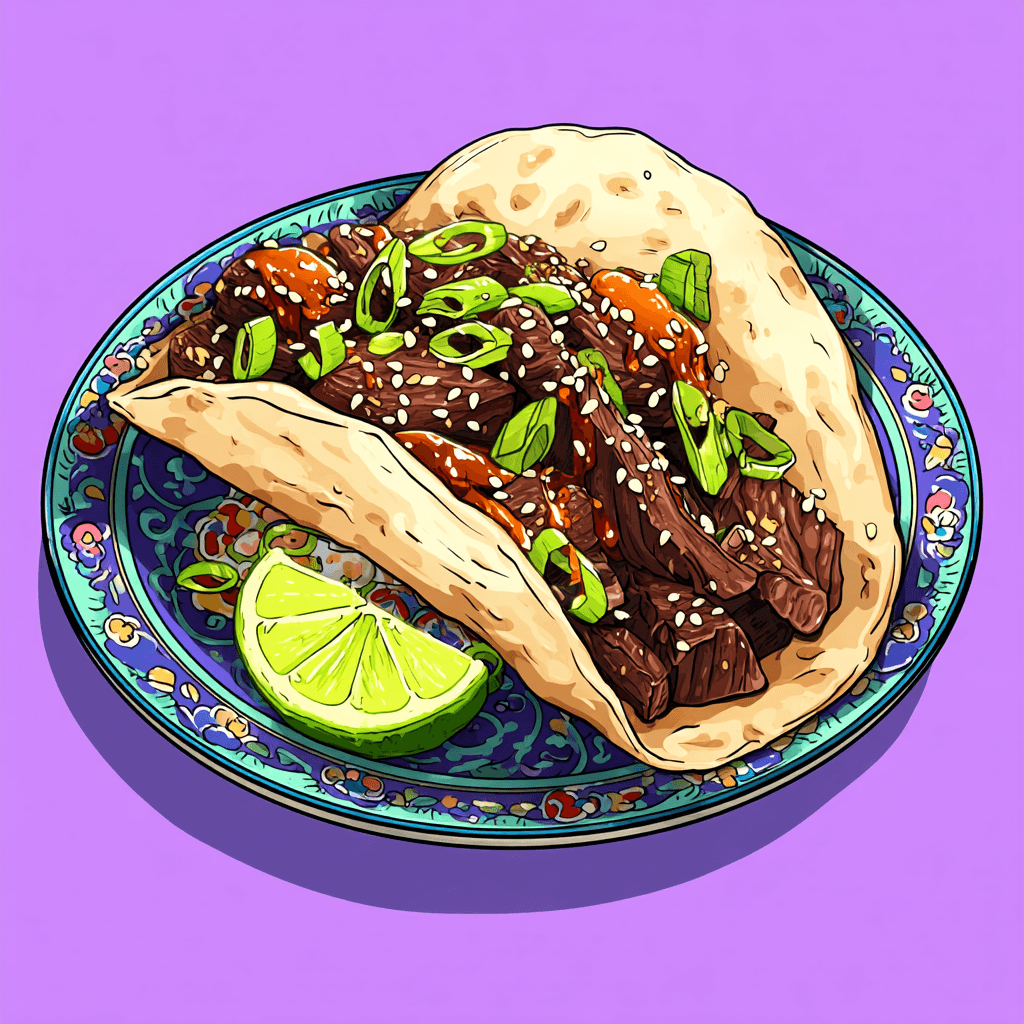 Korean Short-Rib Bulgogi - beautifully plated tacos with fresh ingredients and garnishes