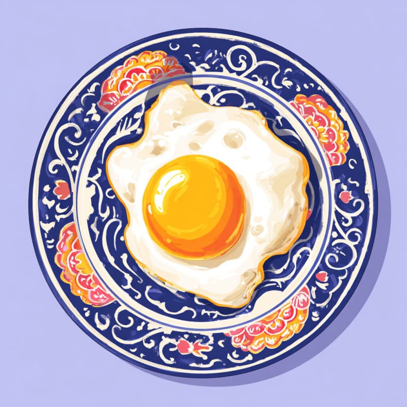 Close-up detail shot of a Fried Egg showing texture, vibrant colors, and appetizing presentation
